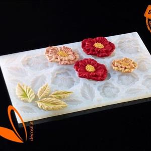 Molde Amapola y Hojas grandes y pequeñas